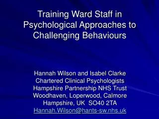 Training Ward Staff in Psychological Approaches to Challenging Behaviours