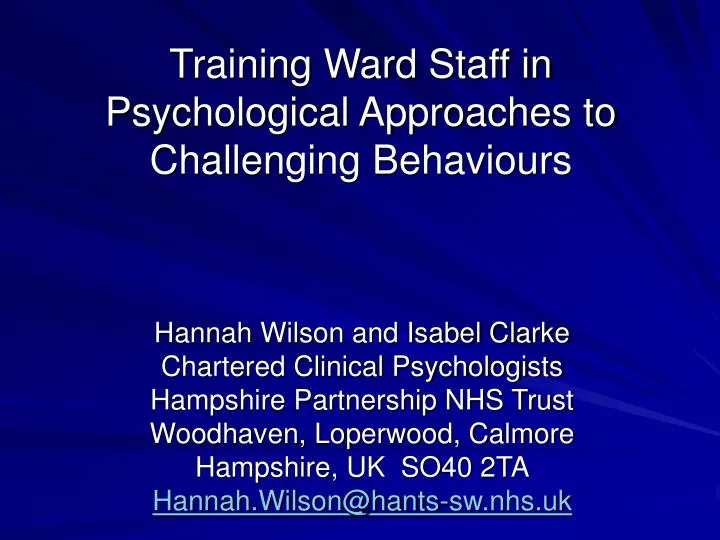 training ward staff in psychological approaches to challenging behaviours