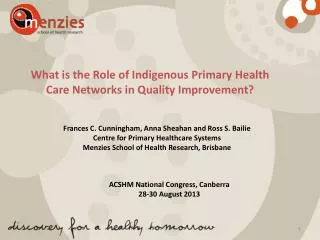 What is the Role of Indigenous Primary Health Care Networks in Quality Improvement?