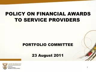 POLICY ON FINANCIAL AWARDS TO SERVICE PROVIDERS