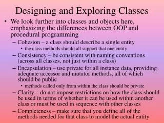 Designing and Exploring Classes