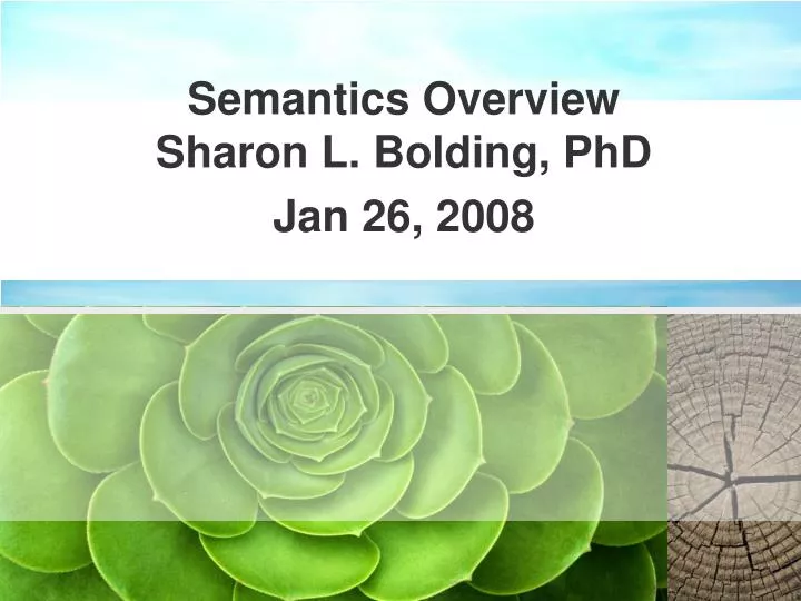 semantics overview sharon l bolding phd jan 26 2008