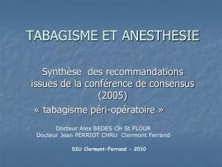 tabagisme et anesthesie