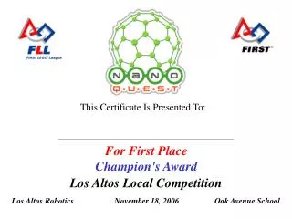 For First Place Champion's Award