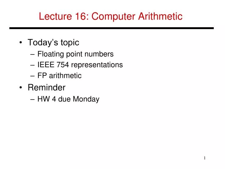 lecture 16 computer arithmetic