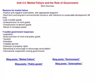 Unit 2.4: Market Failure and the Role of Government U nit Overview