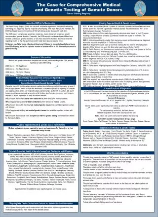 The Case for Comprehensive Medical and Genetic Testing of Gamete Donors Donor Sibling Registry