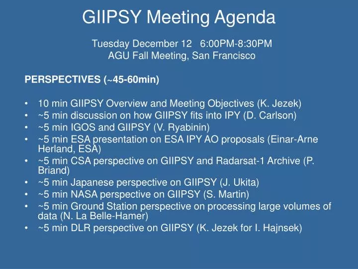 giipsy meeting agenda