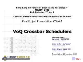 VoQ Crossbar Schedulers