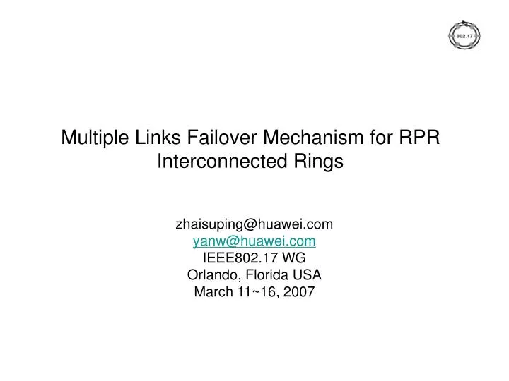 multiple links failover mechanism for rpr interconnected rings