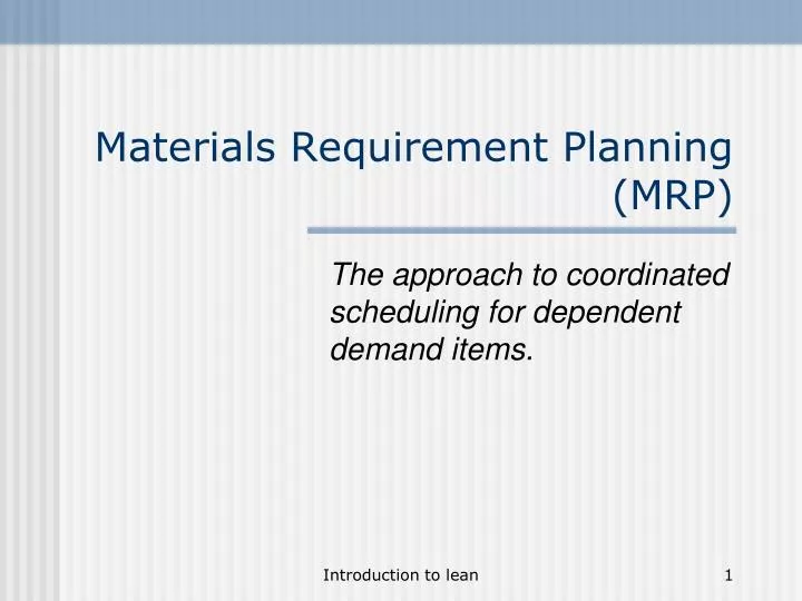 materials requirement planning mrp
