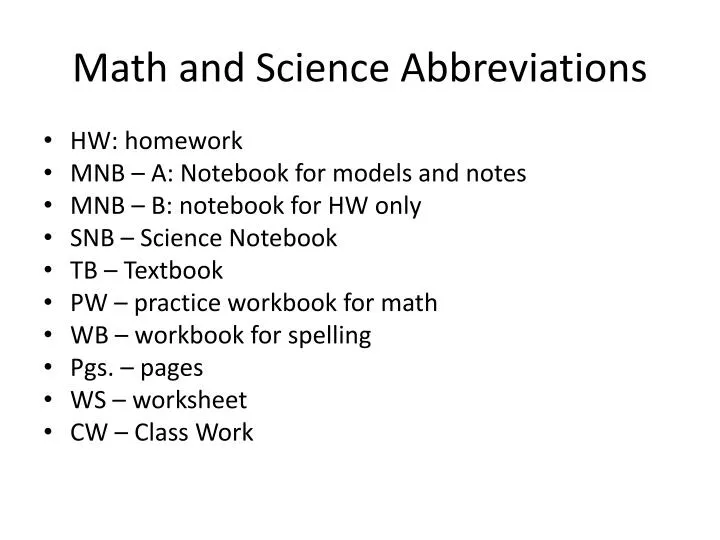 math and science abbreviations