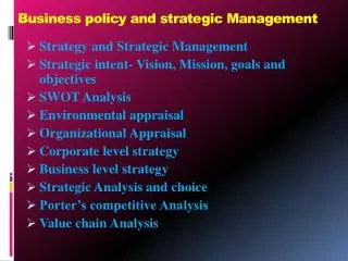 Business policy and strategic Management