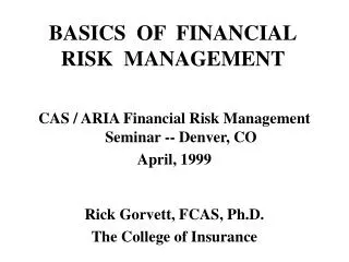 BASICS OF FINANCIAL RISK MANAGEMENT