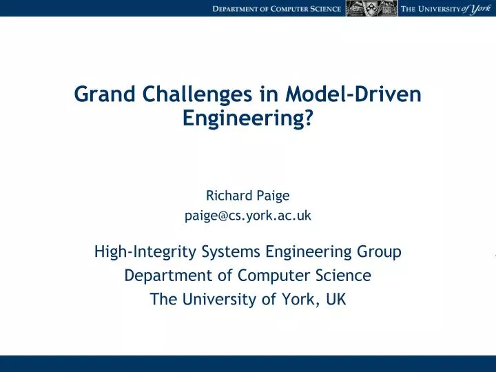 grand challenges in model driven engineering