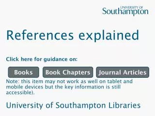 References explained Click here for guidance on: