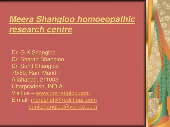 meera shangloo homoeopathic research centre
