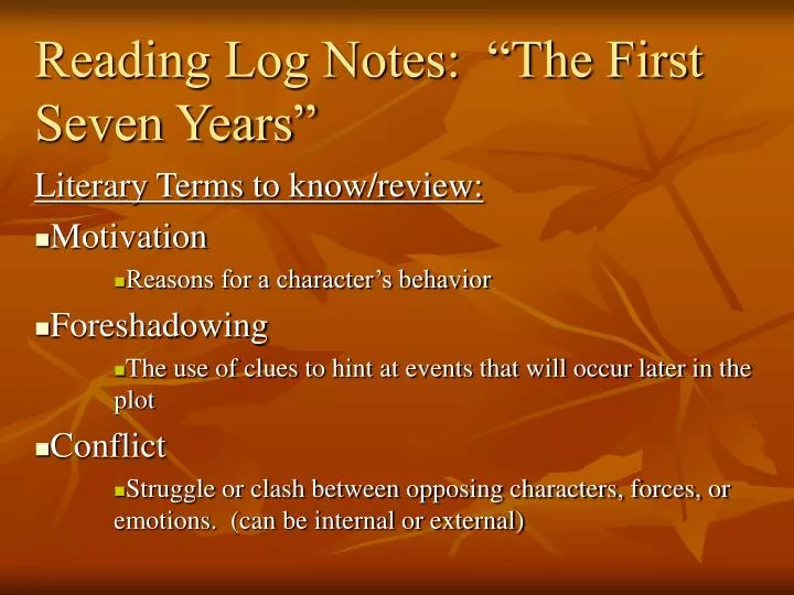 reading log notes the first seven years