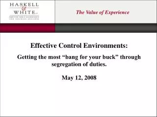 Effective Control Environments: