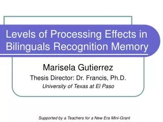 Levels of Processing Effects in Bilinguals Recognition Memory