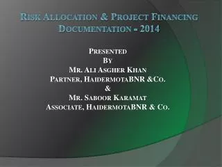 Risk Allocation &amp; Project Financing Documentation - 2014