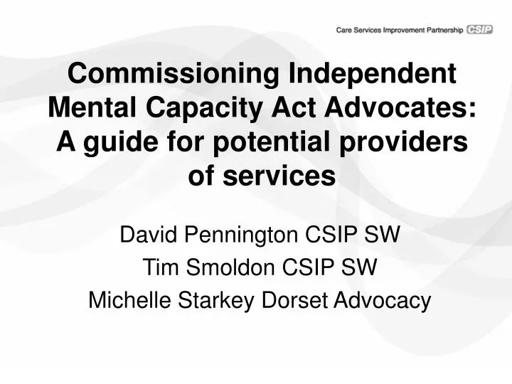 commissioning independent mental capacity act advocates a guide for potential providers of services