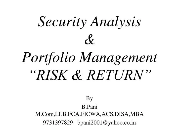 security analysis portfolio management risk return