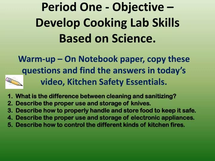 period one objective develop cooking lab skills based on science
