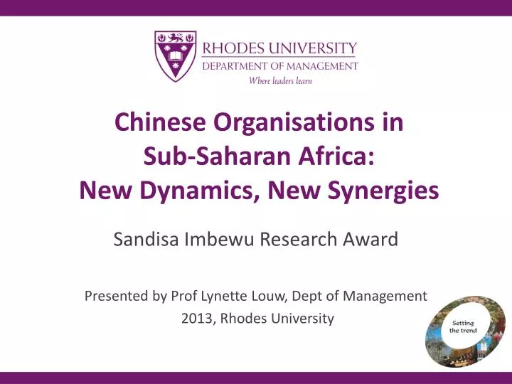 chinese organisations in sub saharan africa new dynamics new synergies