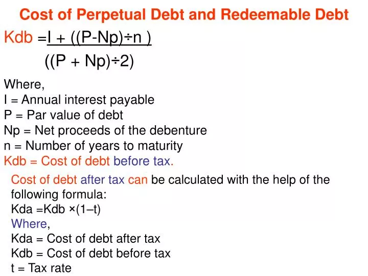 cost of perpetual debt and redeemable debt