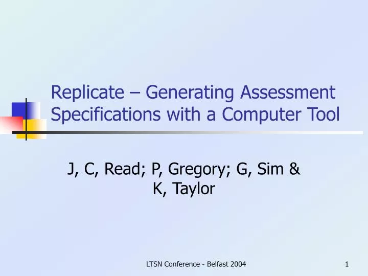 replicate generating assessment specifications with a computer tool