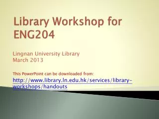 Library Workshop for ENG204