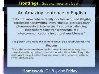 Homework : OL 8.4 due Friday