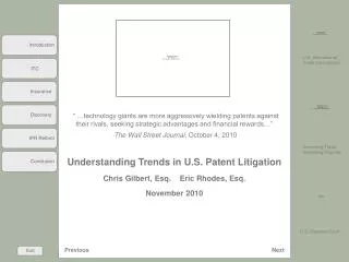 Understanding Trends in U.S. Patent Litigation Chris Gilbert, Esq. Eric Rhodes, Esq.