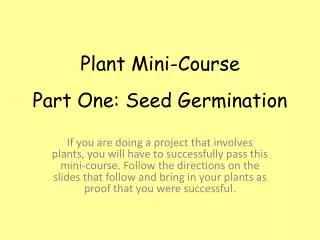 Part One: Seed Germination