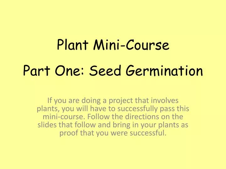 part one seed germination