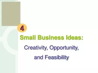 Small Business Ideas: Creativity, Opportunity, and Feasibility