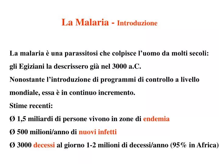 la malaria introduzione