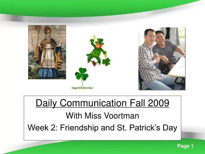 daily communication fall 2009 with miss voortman week 2 friendship and st patrick s day
