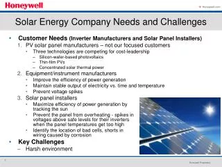 Customer Needs (Inverter Manufacturers and Solar Panel Installers)