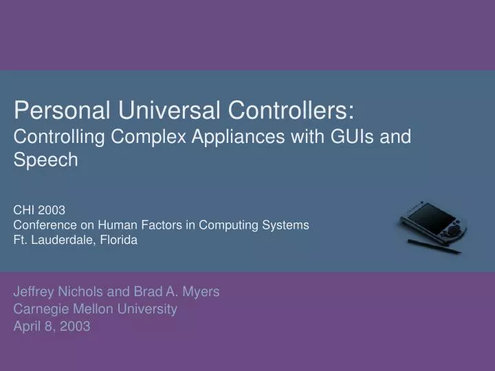 personal universal controllers controlling complex appliances with guis and speech