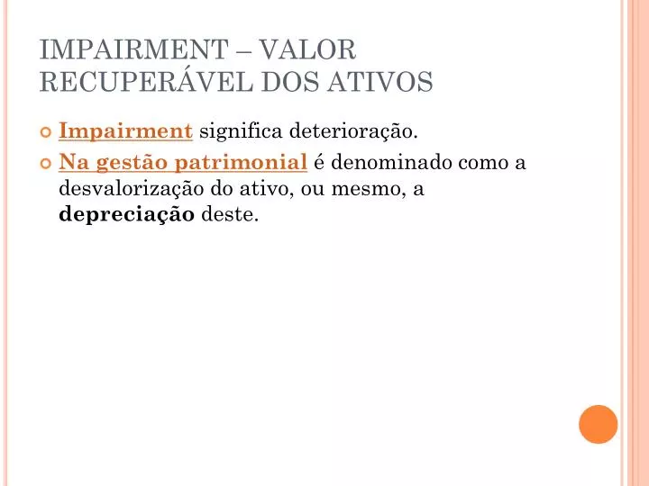 impairment valor recuper vel dos ativos