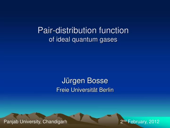 pair distribution function of ideal quantum gases
