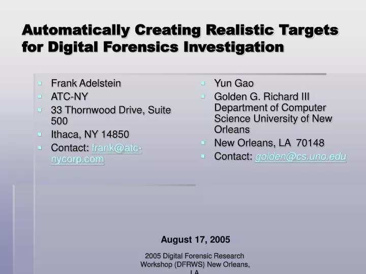 automatically creating realistic targets for digital forensics investigation