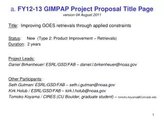 a. FY12-13 GIMPAP Project Proposal Title Page version 04 August 2011