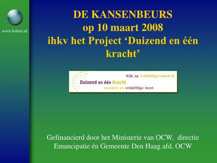 de kansenbeurs op 10 maart 2008 ihkv het project duizend en n kracht