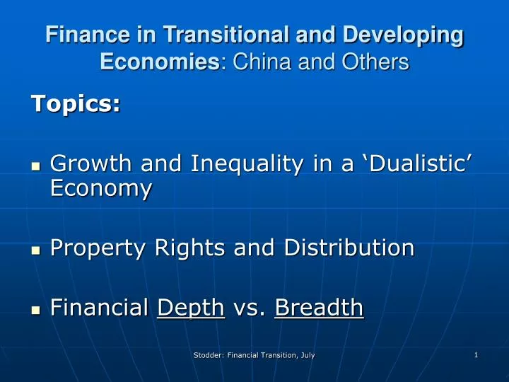 finance in transitional and developing economies china and others