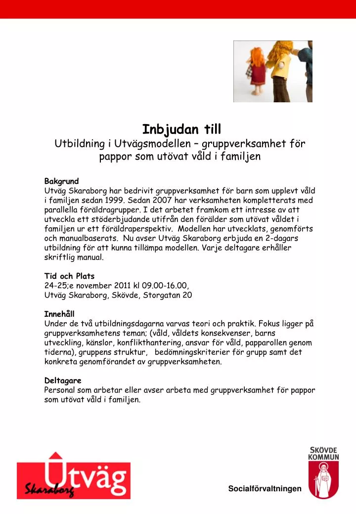 inbjudan till utbildning i utv gsmodellen gruppverksamhet f r pappor som ut vat v ld i familjen