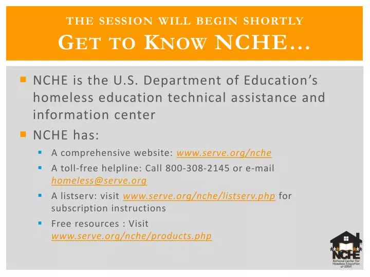 the session will begin shortly get to know nche