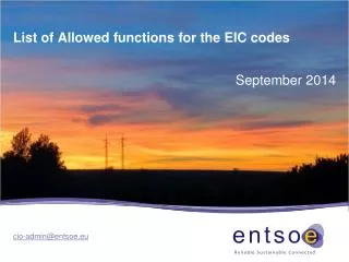 List of Allowed functions for the EIC codes